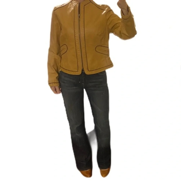 Anne‎ Klein 100% Leather Yellow Zipper Jacket​ - Picture 10 of 11